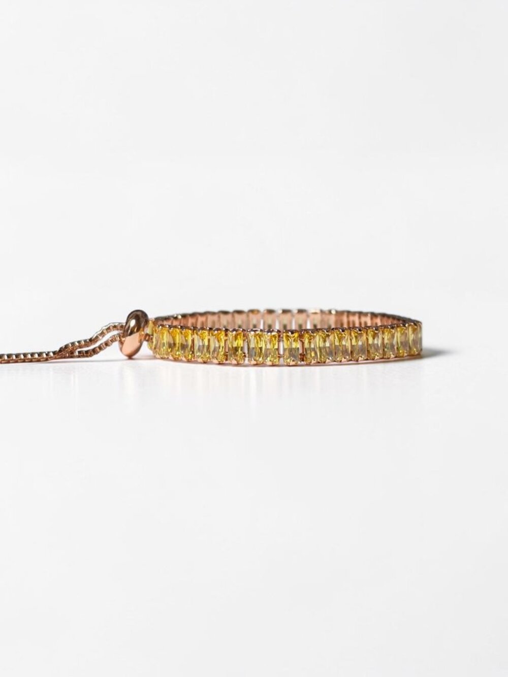 Rose Gold & Canary Yellow CZ Baguette Adjustable Bolo Tennis Bracelet